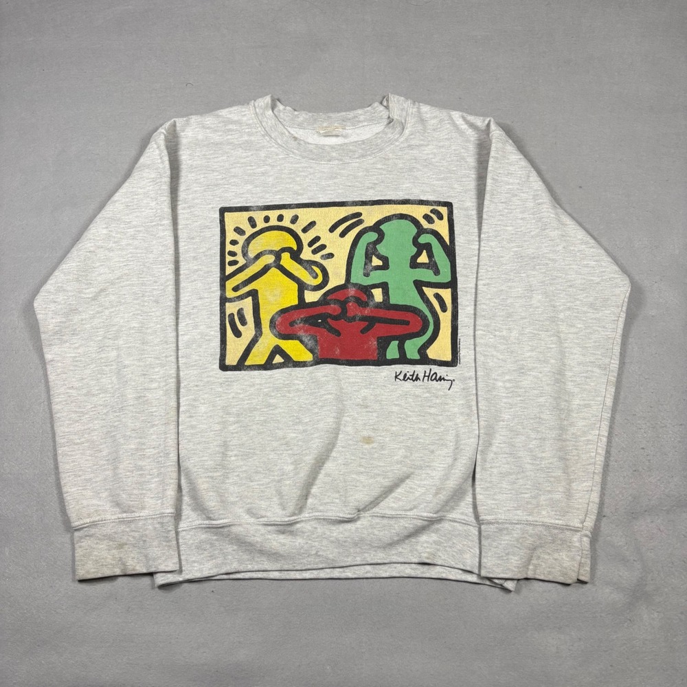 Keith Haring Graphic Art Sweatshirt Mens Heather Gray Crewneck Pullover